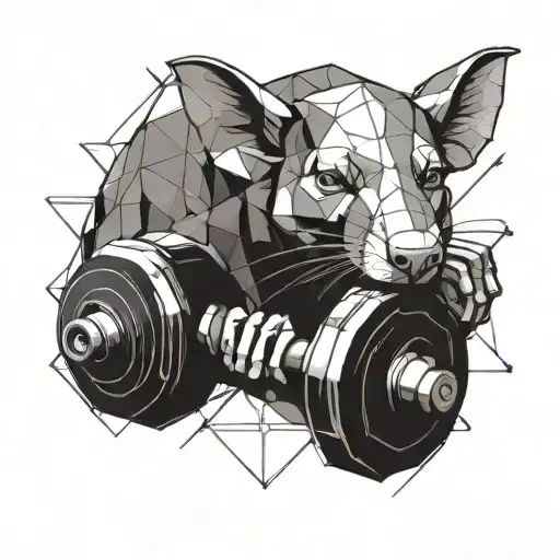 Gym Rat holding dumbbells tattoo design idea