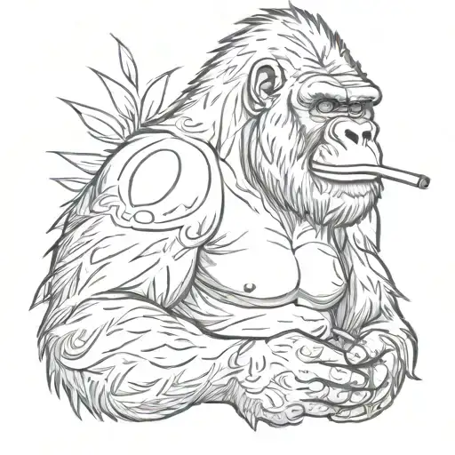 Gorilla Smoking rolls tobacco tattoo design idea