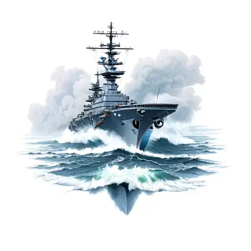 aircraft carrier in storm tattoo design idea