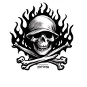 jolly roger flames progress over perfection quote tattoo design idea