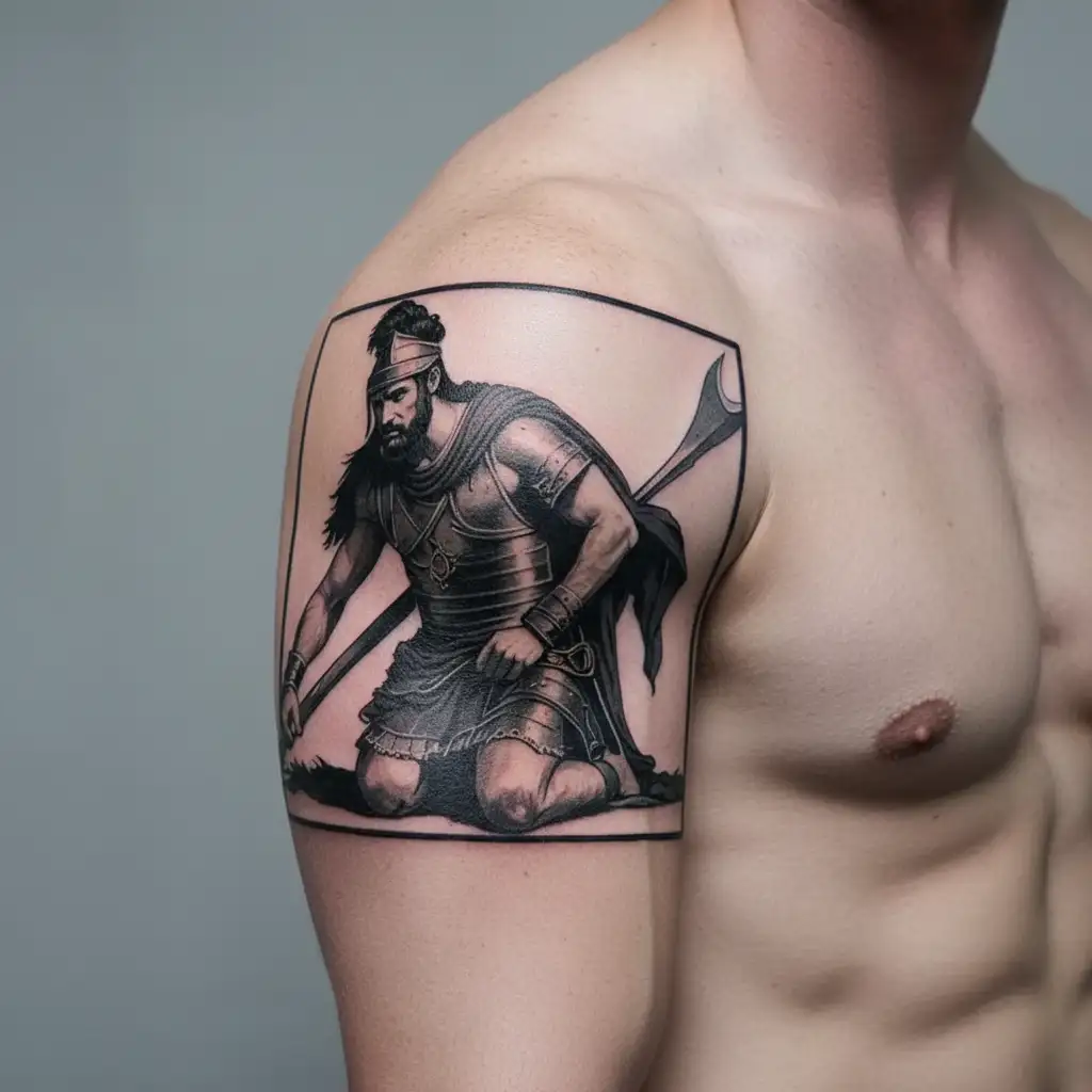roman soldier kneeling tattoo design idea