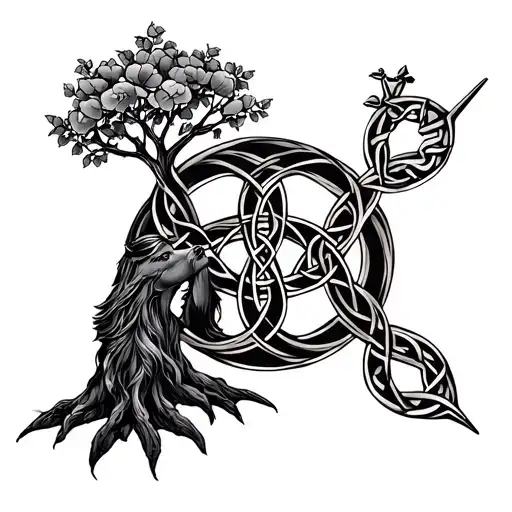 Father Daughter Celtic Knot with tree of life and sagittarius symbol  tattoo design idea