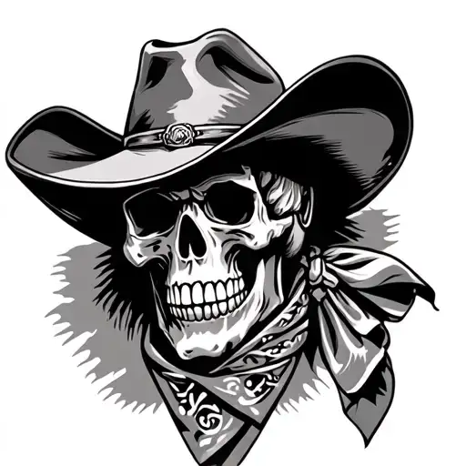 skull with cowboy hat and bandana  tattoo design idea