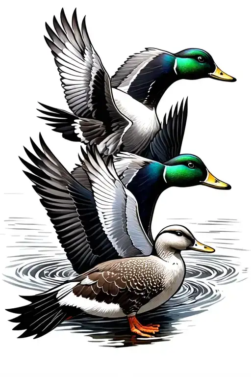 Tooled Leather with mallard ducks flying tattoo design idea