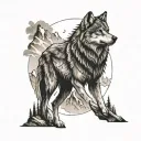 Wolf Spirit Animal Mountains tattoo design idea