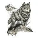 Wolf Spirit Animal Mountains tattoo design idea