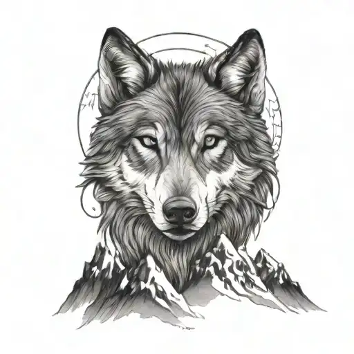 Wolf Spirit Animal Mountains tattoo design idea