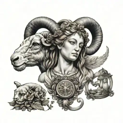 goddess virgo with ram and libra  tattoo design idea