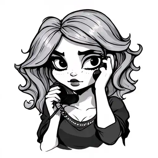 lucy from disenchantment on the phone with 666 tattoo design idea