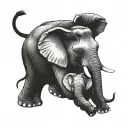 Baby elephant and mum dad tattoo design idea