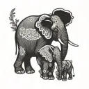 Baby elephant and mum dad tattoo design idea