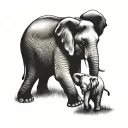 Baby elephant and mum dad tattoo design idea