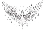 animated stars around angel wings tattoo design idea