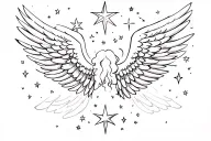 animated stars around angel wings tattoo design idea