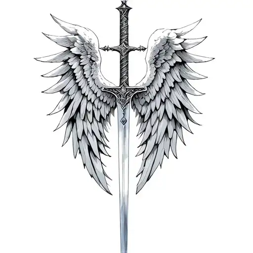 st michael sword one angel wing tattoo design idea