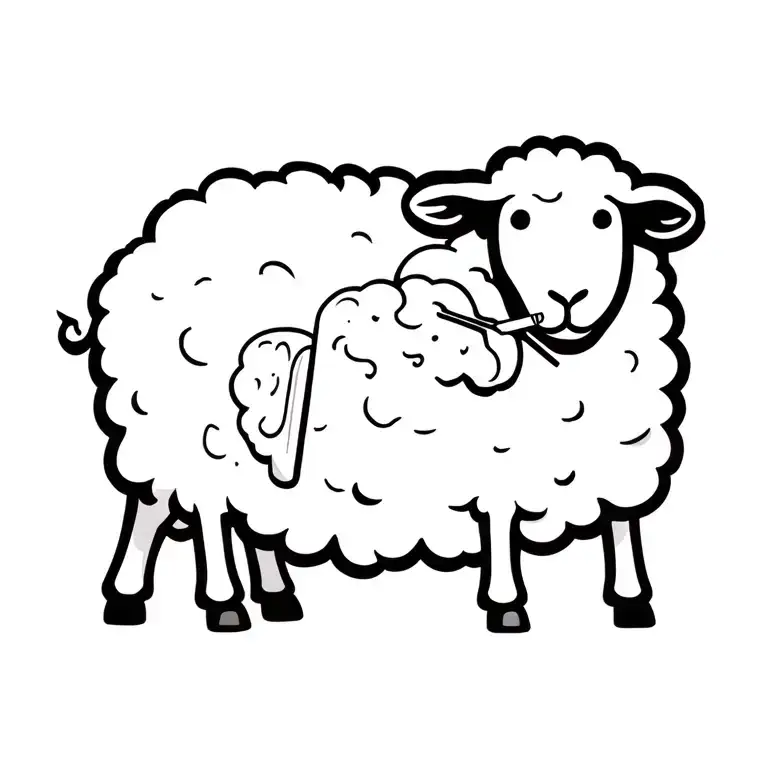 one black sheep, leaning back slightly, holding a slice of white bread in one hoof and has a lit cigarette in its mouth tattoo design idea