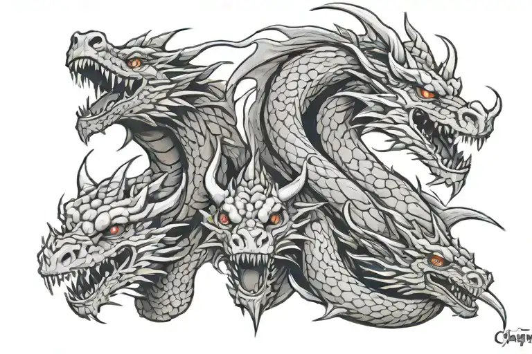 dragon 3 head tattoo design idea