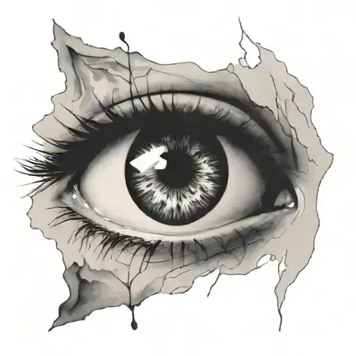 realistic eye with a war background inside the eye tattoo design idea