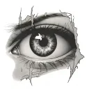 realistic eye with a war background inside the eye tattoo design idea
