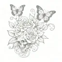 straight vine of roses but the vines are smoke and there is a butterfly at the top with skull patterned wings  tattoo design idea