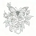 straight vine of roses but the vines are smoke and there is a butterfly at the top with skull patterned wings  tattoo design idea