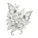 straight vine of roses but the vines are smoke and there is a butterfly at the top with skull patterned wings  tattoo design idea
