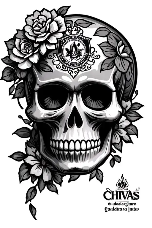 Sugar skull with a CD Guadalajara Chivas Crest merged tattoo design idea