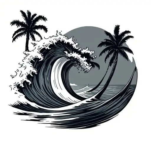 wave surf California tattoo design idea