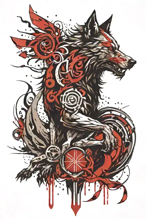fenrir with runes open your heart tattoo design idea