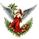 angel and hazelnut tree tattoo design idea