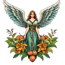 angel and hazelnut tree tattoo design idea