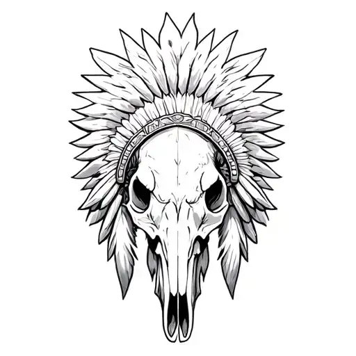 steer skull eagle chief tattoo design idea
