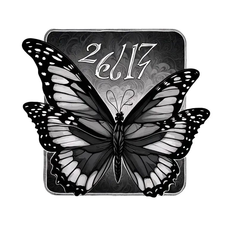 butterflies with the date 2/6/17 tattoo design idea