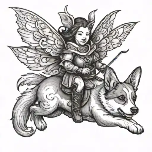 fairy riding corgi  tattoo design idea