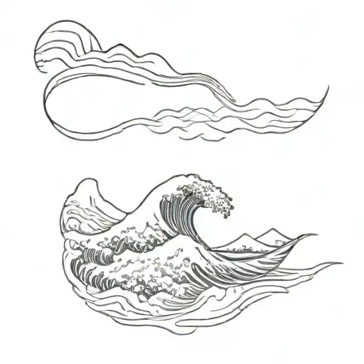horizontal tattoo of great wave and Mount Fuji line work  tattoo design idea