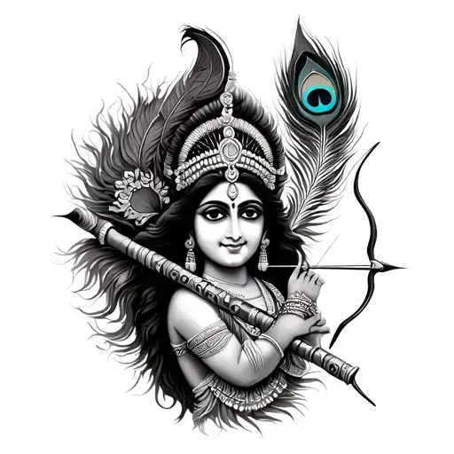 A tattoo of Krishna flute and peacock feather with Arjuna bow and arrow  tattoo design idea