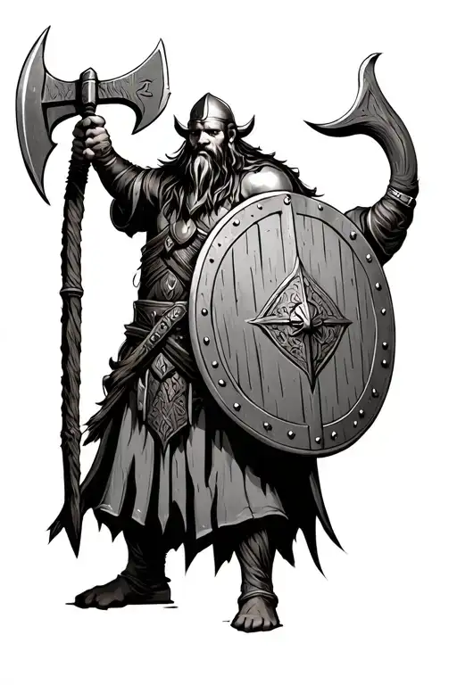 viking with axe and shield tattoo design idea