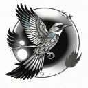 The sun surrounded by a swallow, a bluejay, a robin, a magpie and a crow  tattoo design idea