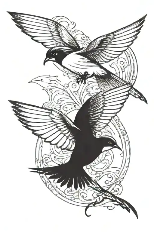two swallows flying towards one goal, each other. tattoo design idea