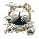 Rocky Mountains, Waves, Lakes, and New York City skyline tattoo design idea