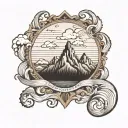 Rocky Mountains, Waves, Lakes, and New York City skyline tattoo design idea