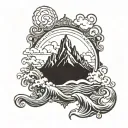 Rocky Mountains, Waves, Lakes, and New York City skyline tattoo design idea