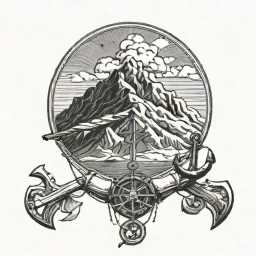 against the backdrop of Mount Elbrus, parachute and anchor tattoo design idea