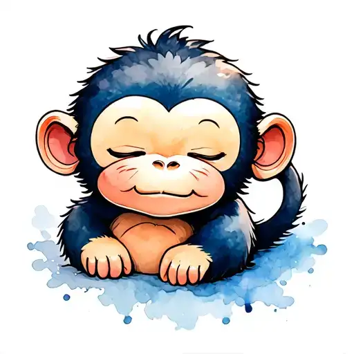 a full body, cute sleeping monkey in a chibi style tattoo tattoo design idea
