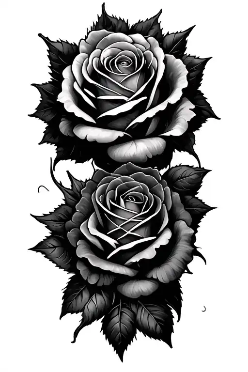 two roses with leaves and spines and dark roses starting from the top of the shoulder going down till the elbow tattoo design idea