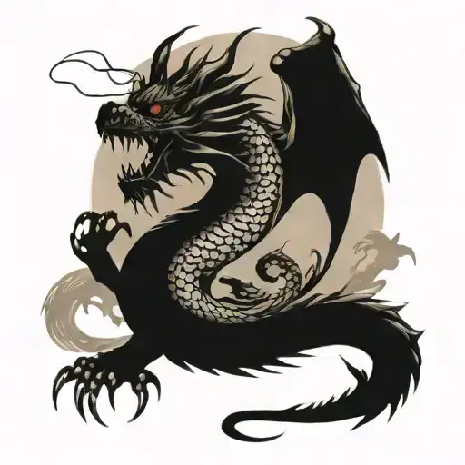 Oriental style dragon with details tattoo design idea