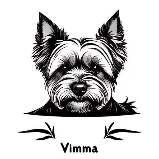 "Vimma " "Vimma " simple fine line dog loss tattoo for cairn terrier with one ear up and one ear down tattoo design idea