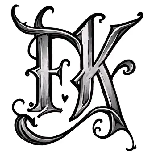 "EK" Heart Initials tattoo design idea