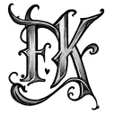 "EK" Heart Initials tattoo design idea