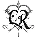 "EK" Heart Initials tattoo design idea